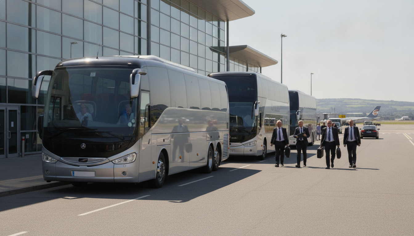 Optimising Logistics: Belfast Airport Transfers for Large Corporate Groups. — executive coach meeting a group at Belfast Airport