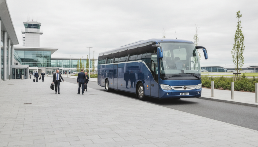 Planning Group Transport for Your Belfast Team-Building Event. — executive coach meeting a group at Belfast Airport