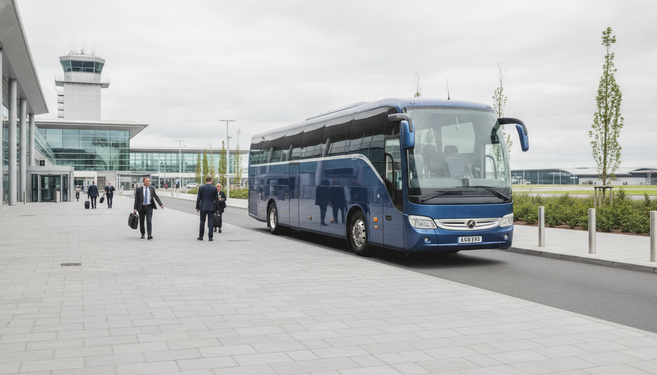 Planning Group Transport for Your Belfast Team-Building Event. — executive coach meeting a group at Belfast Airport
