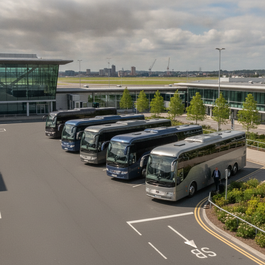 Seamless Corporate Airport Transfers: Your Belfast Event Starts Here. — executive coach meeting a group at Belfast Airport