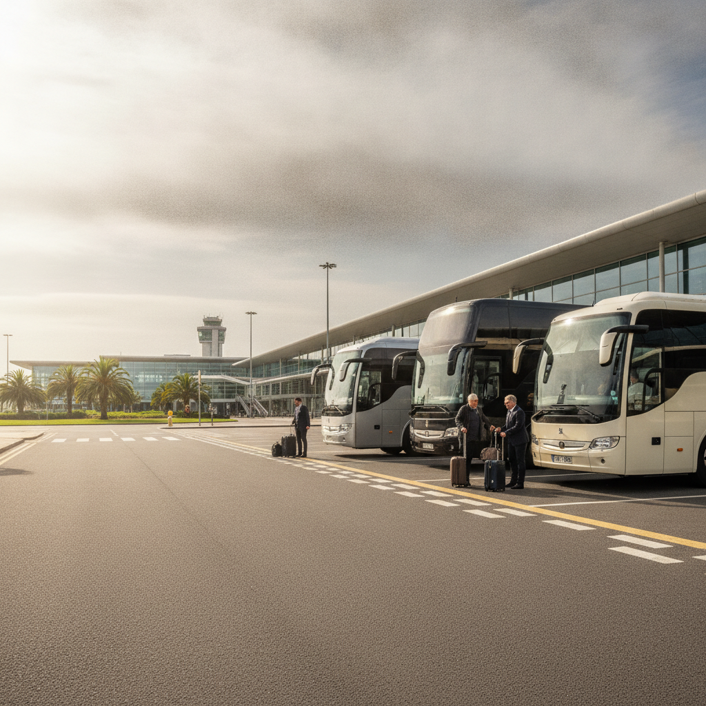 Our coach Fleet for Belfast Transfers — executive coach meeting a group at Belfast Airport