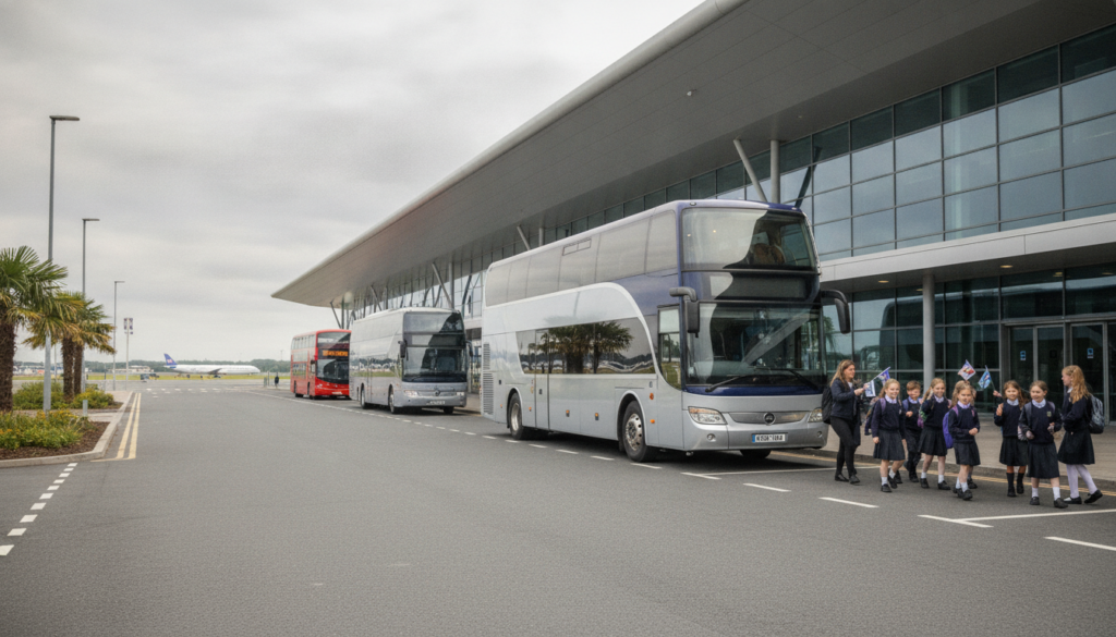 Making History Fun: School Visits to Titanic Belfast by Coach. — executive coach meeting a group at Belfast Airport