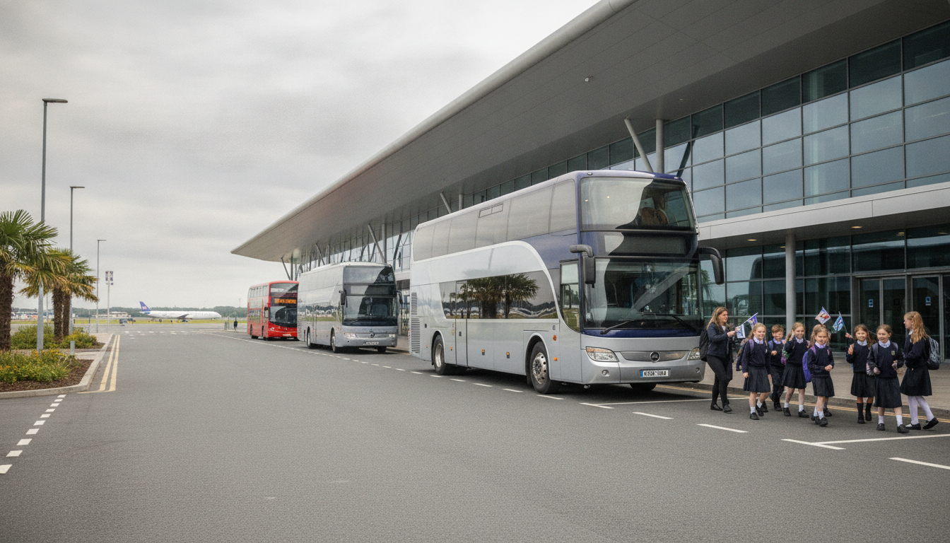 Making History Fun: School Visits to Titanic Belfast by Coach. — executive coach meeting a group at Belfast Airport