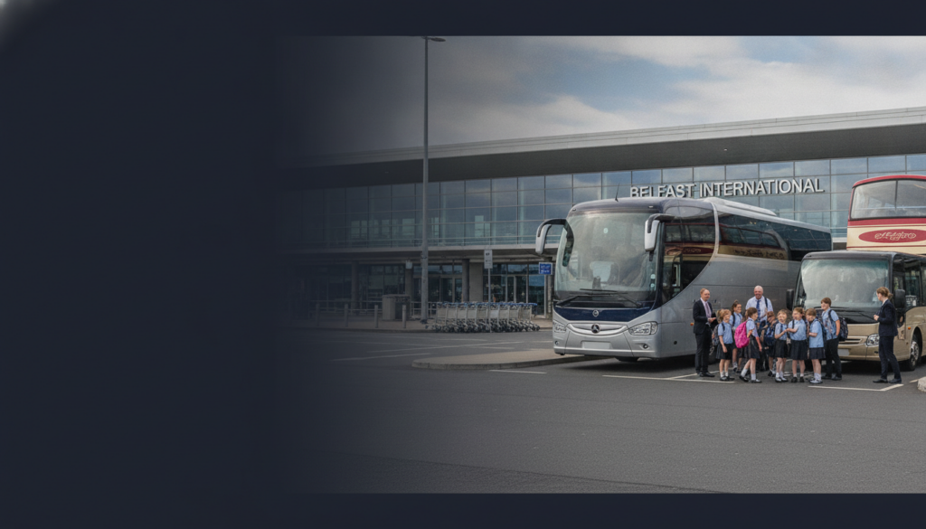 Planning Your Next School Excursion: Coach Hire for Northern Ireland. — executive coach meeting a group at Belfast Airport