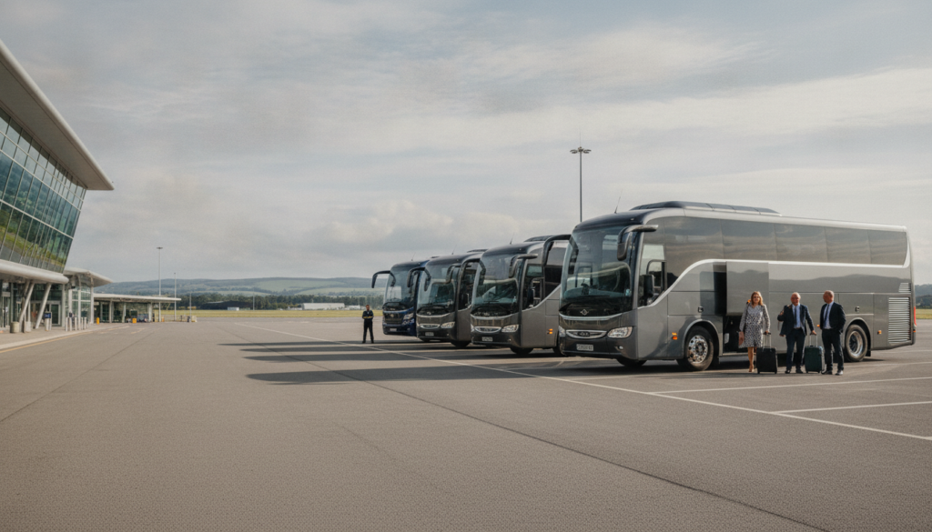 Beyond the Classroom: Exploring Belfast's Attractions with Reliable Coach Transport. — executive coach meeting a group at Belfast Airport