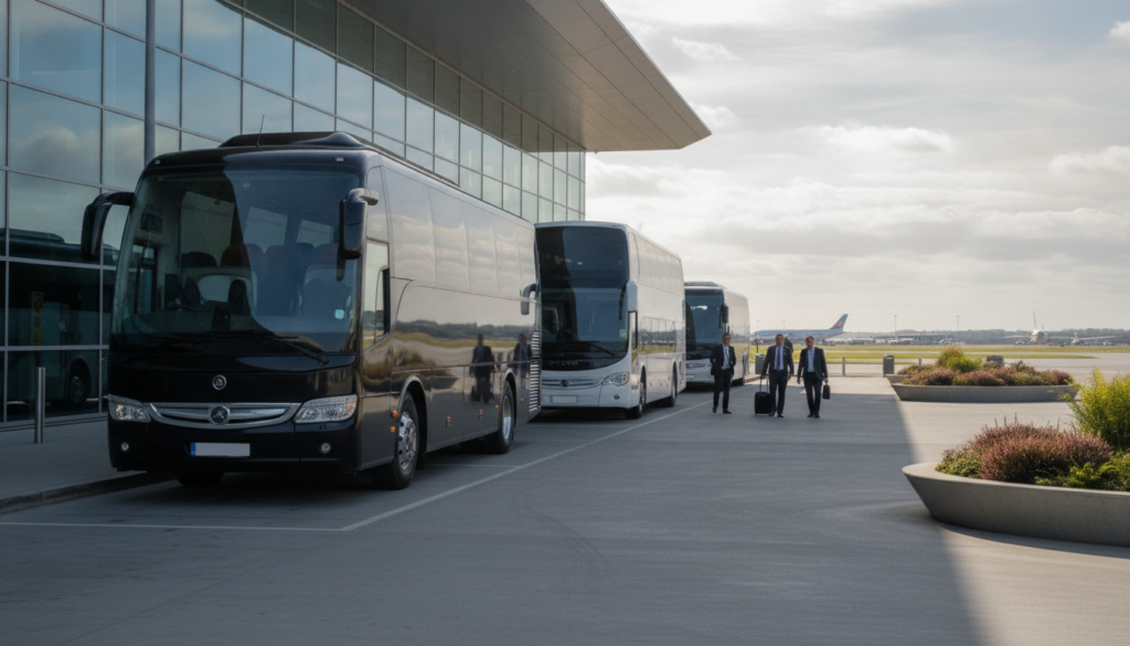 Discovering Belfast's Heritage: Tailored Group Coach Itineraries. — executive coach meeting a group at Belfast Airport
